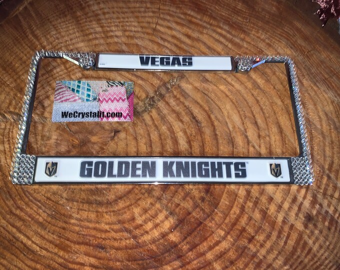 Golden Knights License Crystal Las Vegas Sport Silver Frame Sparkle Auto Bling Rhinestone Plate Frame with Swarovski Elements Made by WeCrys