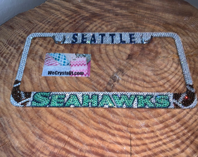 Seattle Seahawks Sparkle Auto Bling Rhinestone  License Plate Frame with Swarovski Elements Made by WeCrystalIt