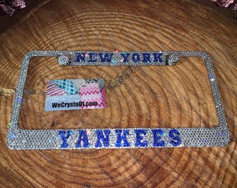 New York Yankees Crystal Sparkle Baseball Auto Bling Rhinestone  License Plate Frame with Swarovski Elements Made by WeCrystalIt