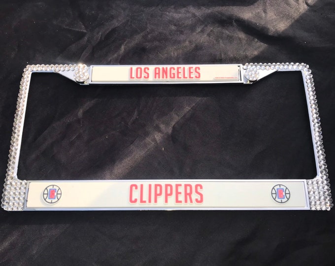 Los Angeles Clippers License Crystal Chicago Sport Silver Frame Sparkle Auto Bling Rhinestone Plate Frame with Swarovski Elements Made by We