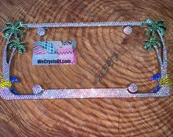Palm Tree AB Crystal Sparkle Auto Bling Rhinestone  License Plate Frame with Swarovski Elements Made by WeCrystalIt