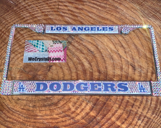 Los Angeles AB Aurora Borialis Dodgers License Crystal Sport baseball Frame Sparkle Auto Bling Rhinestone Plate Frame with Swarovski Crystal