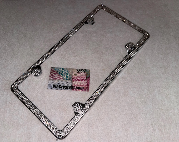 Clear Diamond on silver Frame 3 Row Crystal Sparkle Auto Bling Rhinestone  License Plate Frame with Swarovski Crystals Made by WeCrystalIt