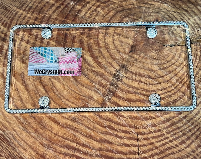 Single Row 1 Diamond on Silver Frame Crystal Sparkle Auto Bling Rhinestone License Plate Frame with Swarovski Elements Made by WeCrystalIt