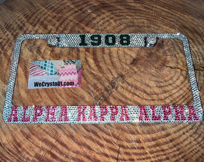 ALPHA KAPPA ALPHA 1908 Crystal Sparkle Auto Bling Rhinestone License Plate Frame with Swarovski Elements Made by WeCrystalIt