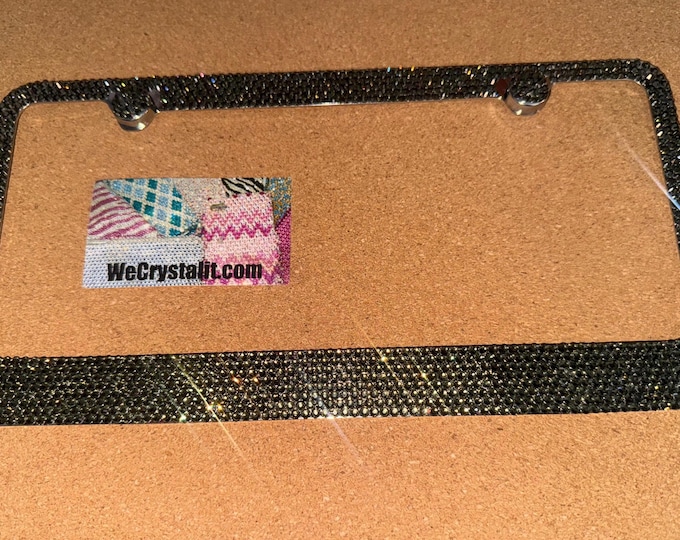 Black Diamond smoked gray 8 Row Swarovski Crystal Sparkle Auto Bling Rhinestone License Plate Frame Made with Swarovski Elements Made by We