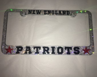 New England Patriots jet Letters Crystal Sparkle Auto Bling Rhinestone  License Plate Frame with Swarovski Elements Made by WeCrystalIt