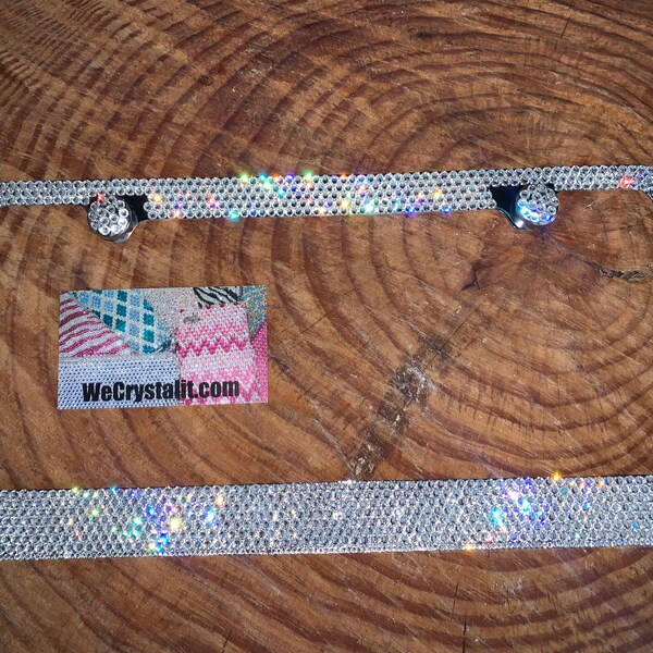 Clear Crystal Bling License Plate Frame - 7 Rows Of Diamonds With Bow Tie Corners