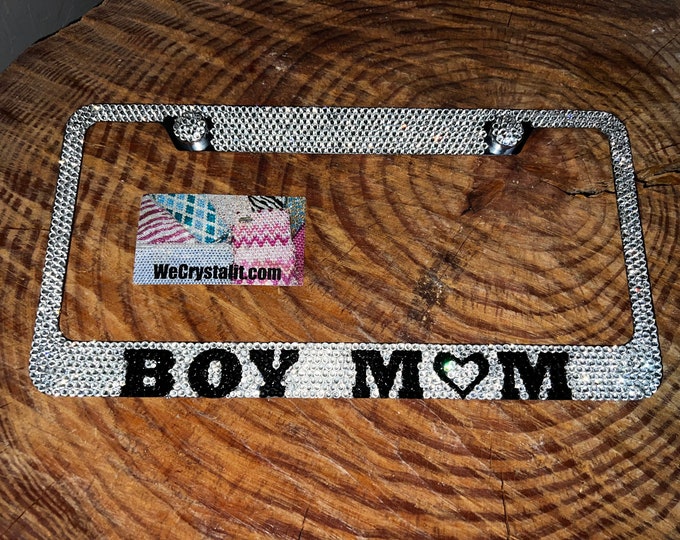 Boy Mom Crystal Sparkle Auto Bling Rhinestone  License Plate Frame with Swarovski Elements Made by WeCrystalIt