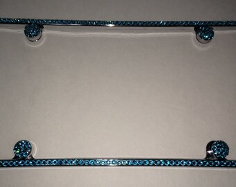 Aquamarine on Silver Frame 1 Row Crystal Sparkle Auto Bling Rhinestone License Plate Frame with Swarovski Elements Made by WeCrystalIt