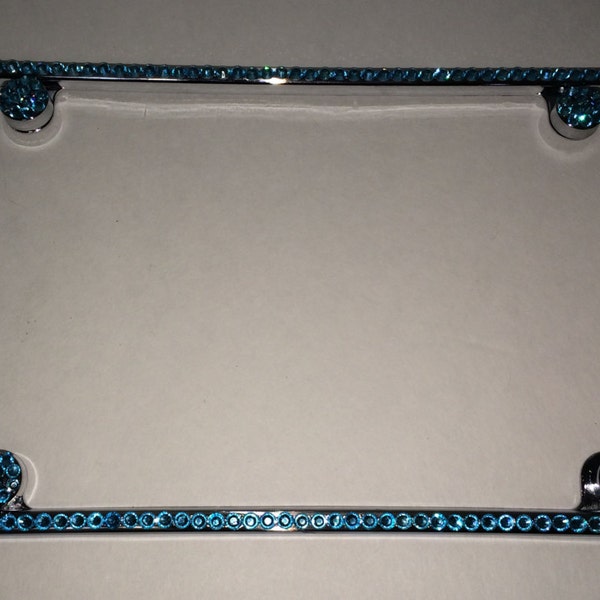 Aquamarine on Silver Frame 1 Row Crystal Sparkle Auto Bling Rhinestone License Plate Frame with Swarovski Elements Made by WeCrystalIt