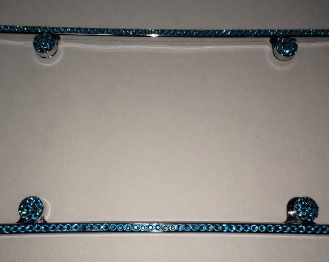 Aquamarine on Silver Frame 1 Row Crystal Sparkle Auto Bling Rhinestone License Plate Frame with Swarovski Elements Made by WeCrystalIt