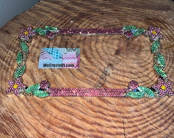 Rose Pink Daisy Flower Crystal Sparkle Auto Bling Rhinestone  License Plate Frame with Swarovski Elements Made by WeCrystalIt