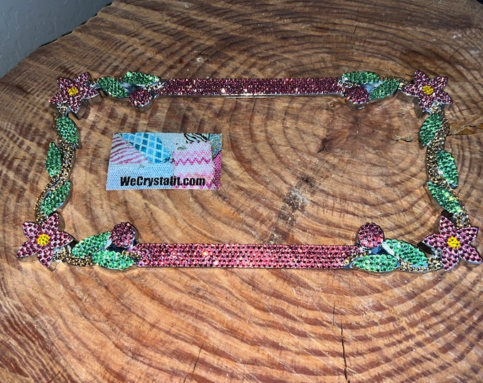 Rose Pink Daisy Flower Crystal Sparkle Auto Bling Rhinestone  License Plate Frame with Swarovski Elements Made by WeCrystalIt