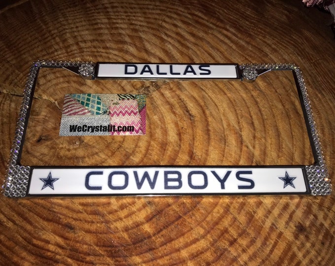 Dallas Cowboys Football License Crystal Sport Silver Frame Sparkle Auto Bling Rhinestone Plate Frame with Swarovski Elements WeCrystalit