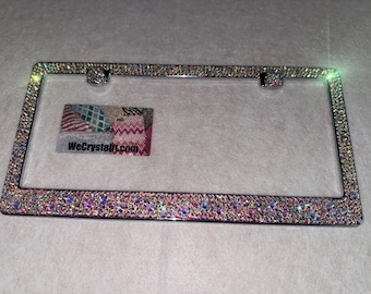 AB Aurora Borealis Bumpie on Silver Frame Crystal Auto Bling Rhinestone License Plate Frame with 100% Swarovski Crystals Made by WeCrystalIt