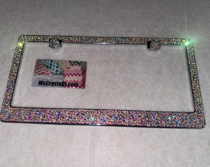 AB Aurora Borealis Bumpie on Silver Frame Crystal Auto Bling Rhinestone License Plate Frame with 100% Swarovski Crystals Made by WeCrystalIt