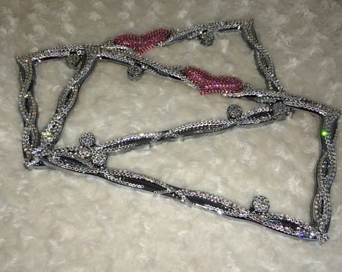 SET of 2 Rocker Heart Crystal Sparkle Auto Bling Rhinestone  License Plate Frame with Swarovski Elements Made by WeCrystalIt