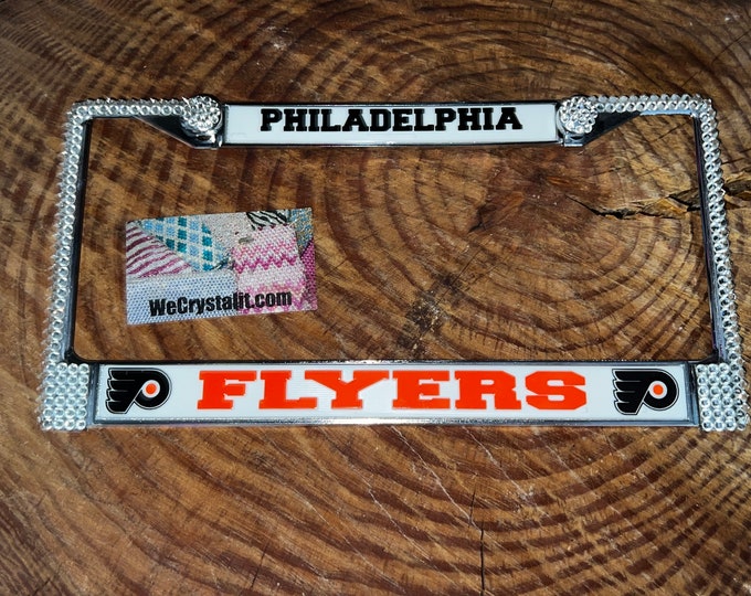 Philadelphia Flyers License Crystal Sport Silver Frame Sparkle Auto Bling Rhinestone Plate Frame with Swarovski Elements Made by WeCrystalit