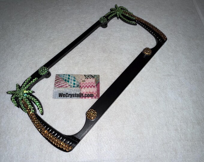 Color Palm Tree Sides Only one 1 classic Crystal Sparkle Auto Bling Rhinestone License Plate Frame Made by WeCrystalIt