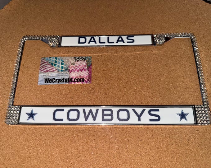 Dallas Cowboys Football License Crystal Sport Silver Frame Sparkle Auto Bling Rhinestone Plate Frame with Swarovski Elements WeCrystalit