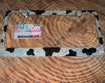 Cow Print Pattern Sparkle Auto Bling Rhinestone  License Plate Frame with Swarovski Elements Made by WeCrystalIt