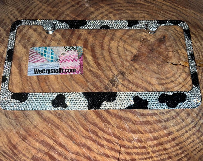 Cow Print Pattern Sparkle Auto Bling Rhinestone  License Plate Frame with Swarovski Elements Made by WeCrystalIt