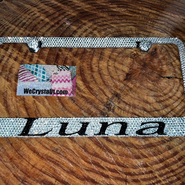 Last Name on Silver Swarovski Crystal Sparkle Auto Bling Rhinestone License Plate Frame Made with Swarovski Elements Made by WeCrystalIt