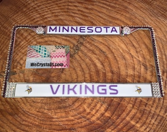 Minnesota Vikings License Crystal Sport Silver Frame Sparkle Auto Bling Rhinestone Plate Frame with Swarovski Elements Made by WeCrystalit
