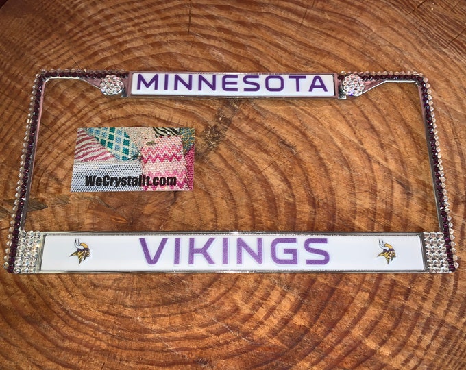 Minnesota Vikings License Crystal Sport Silver Frame Sparkle Auto Bling Rhinestone Plate Frame with Swarovski Elements Made by WeCrystalit