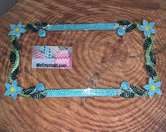 Blue Daisy Flower Crystal Sparkle Auto Bling Rhinestone  License Plate Frame with Swarovski Elements Made by WeCrystalIt