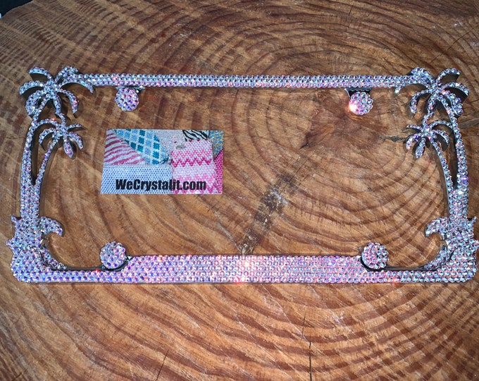 AB Color Palm Tree Crystal Sparkle Auto Bling Rhinestone  License Plate Frame with Swarovski Elements Made by WeCrystalIt