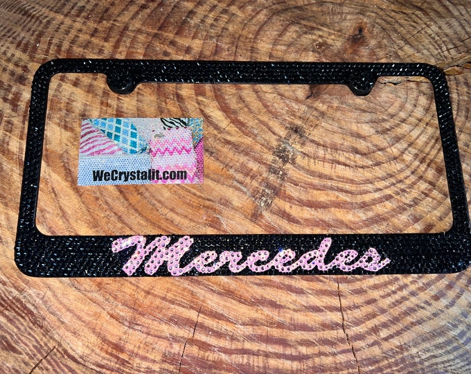 Mercedes Jet Black baby pink Crystal Sparkle Auto Bling Rhinestone  License Plate Frame with Swarovski Elements Made by WeCrystalIt