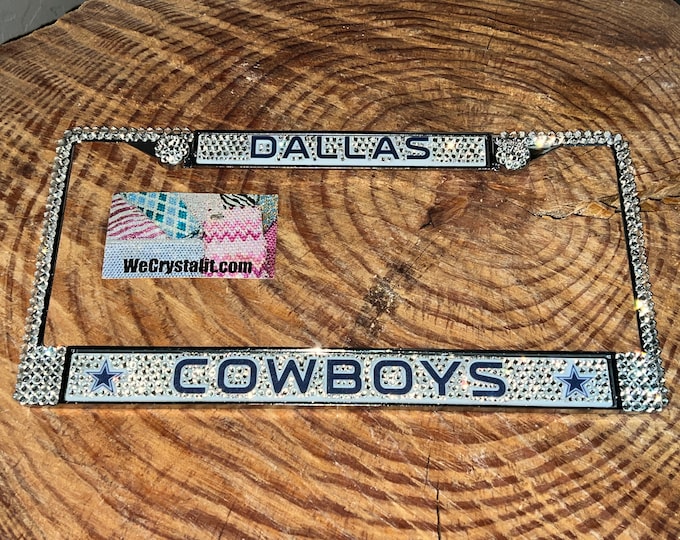 Dallas Cowboys License Clear Crystal Sport Football Frame Sparkle Auto Bling Rhinestone Plate Frame with Swarovski Elements Made WeCrys