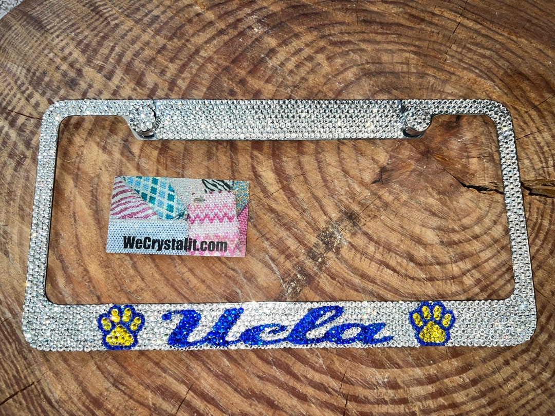UCLA Paw Crystal Sparkle Auto Bling Rhinestone License Plate Frame With