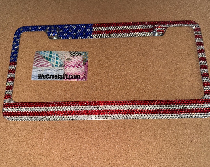 American Flag Crystal Sparkle Auto Bling Rhinestone License Plate Frame with Swarovski Elements Made by WeCrystalIt