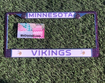 Minnesota Vikings License Crystal Sport Silver Frame Sparkle Auto Bling Rhinestone Plate Frame with Swarovski Elements Made by WeCrystalit