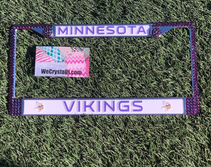 Minnesota Vikings License Crystal Sport Silver Frame Sparkle Auto Bling Rhinestone Plate Frame with Swarovski Elements Made by WeCrystalit