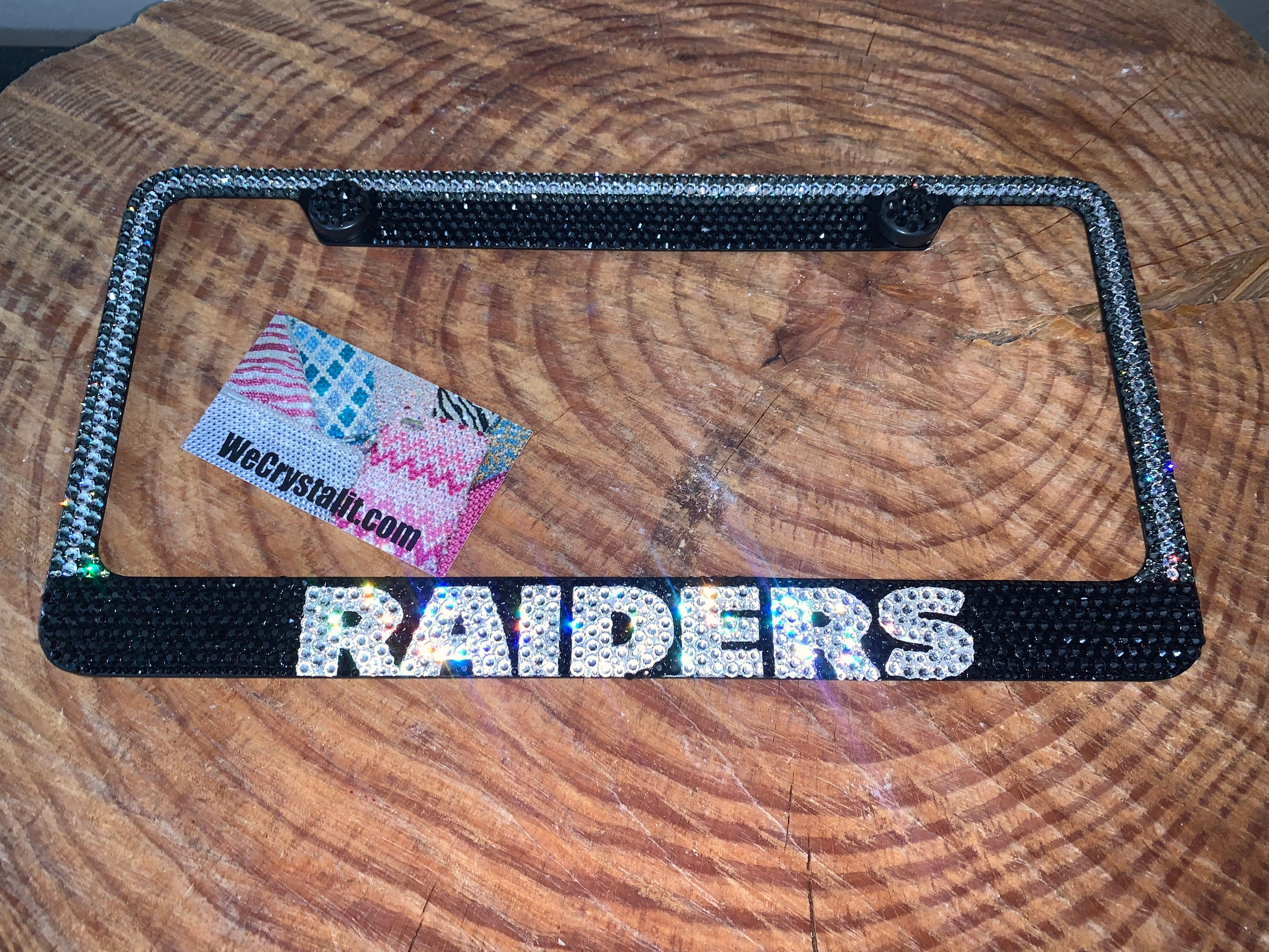 Raiders Las Vegas Crystal Sparkle Auto Bling Rhinestone License Plate Frame  with Swarovski Elements Made by WeCrystalIt