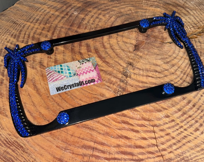 Blue Strong Palm Tree Sides Only one 1 classic Crystal Sparkle Auto Bling Rhinestone License Plate Frame Made by WeCrystalIt