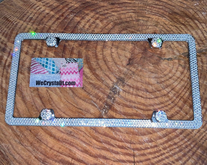 Clear Diamond on silver Frame 3 Row Crystal Sparkle Auto Bling Rhinestone  License Plate Frame with Swarovski Crystals Made by WeCrystalIt