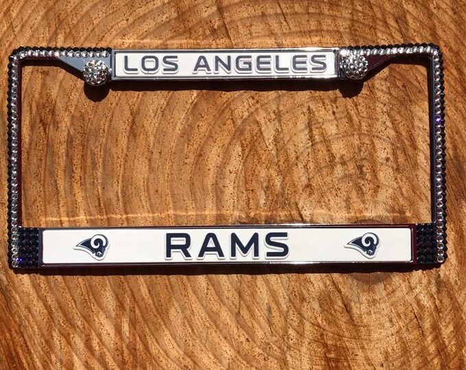 LA Rams License Blue Crystal Football Frame Sparkle Auto Bling Rhinestone Plate Frame with Swarovski Elements Made by WeCrystalIt