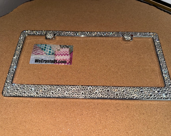 Multi Clear Crystal Bumpie Diamond on Silver Frame Crystal Sparkle Auto Bling Rhinestone License Plate Frame w Swarovski Made by WeCrystalIt