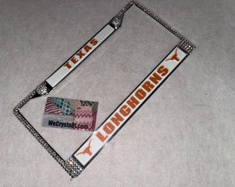 Longhorns Texas Football License Crystal Frame Sparkle Auto Bling Rhinestone Plate Frame with Swarovski Elements Made by WeCrystalIt