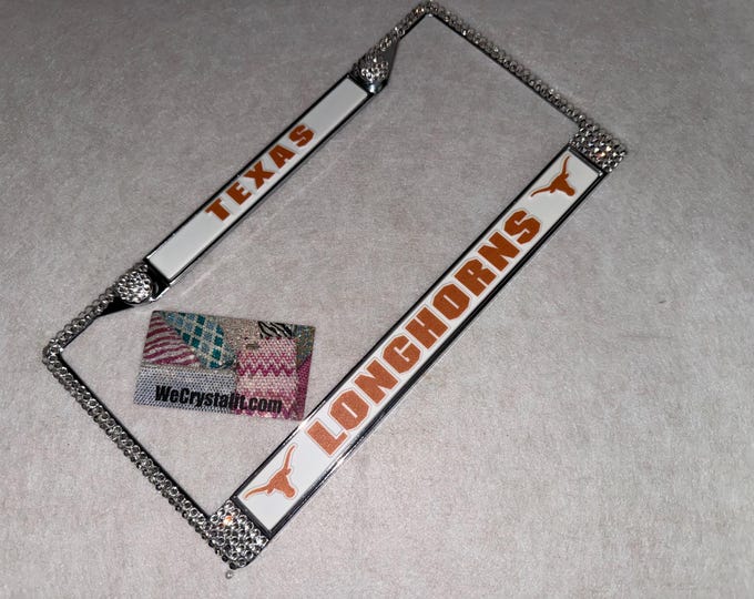 Longhorns Texas Football License Crystal Frame Sparkle Auto Bling Rhinestone Plate Frame with Swarovski Elements Made by WeCrystalIt