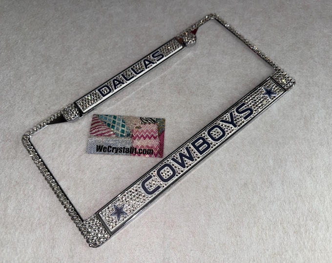 Dallas Cowboys License Clear Crystal Sport Football Frame Sparkle Auto Bling Rhinestone Plate Frame with Swarovski Elements Made WeCrys