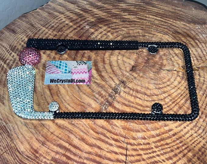 Golf Club Pink Ball Crystal Sparkle Auto Bling Rhinestone License Plate Frame with Swarovski Elements Made by WeCrystalIt