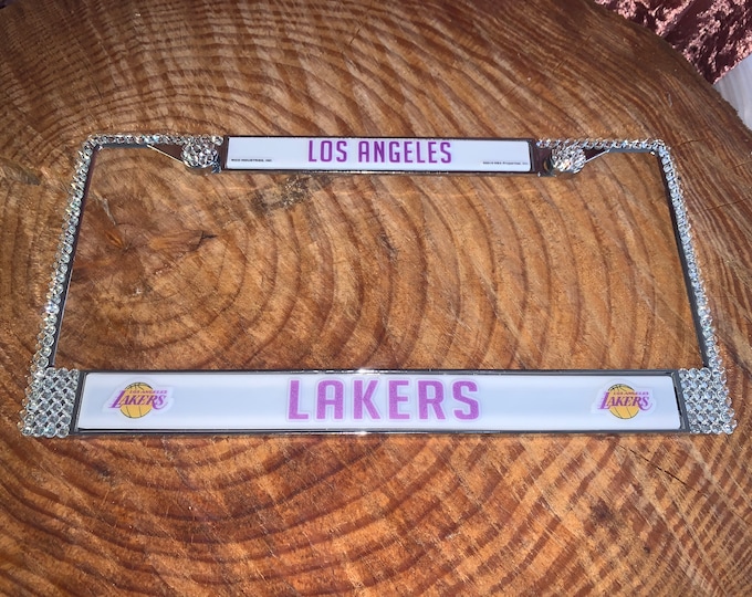 Los Angeles Lakers Sport on Silver Frame Crystal Sparkle Auto Bling Rhinestone License Plate Frame with Swarovski Element made WeCrystalIt