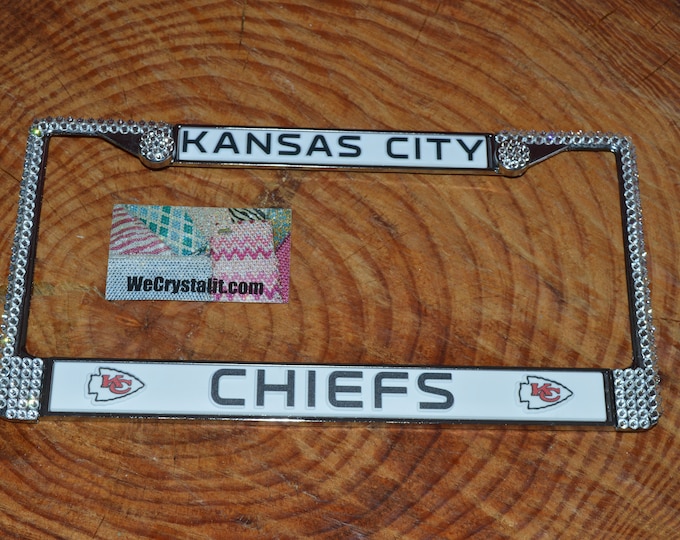 Kansas City Chiefs License Crystal Frame Crystal Sparkle Auto Bling Rhinestone  Plate Frame with Swarovski Elements Made by WeCrystalIt