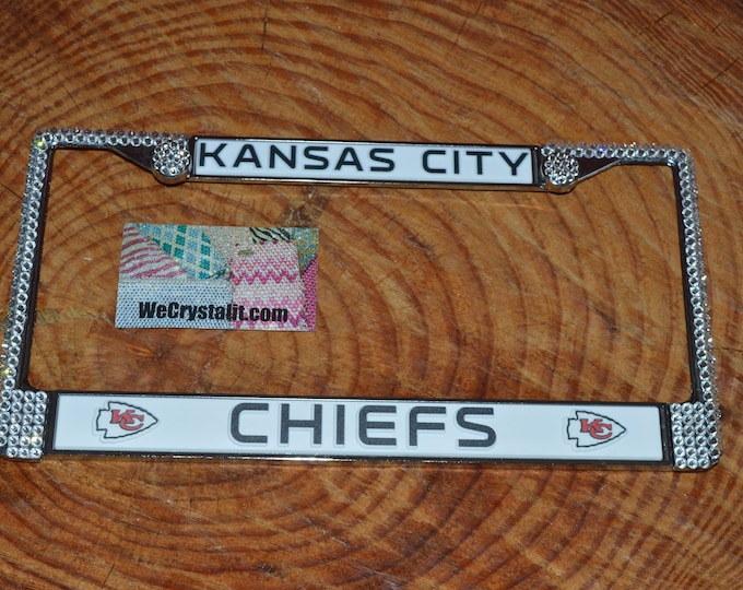 Kansas City Chiefs License Crystal Frame Crystal Sparkle Auto Bling Rhinestone  Plate Frame with Swarovski Elements Made by WeCrystalIt